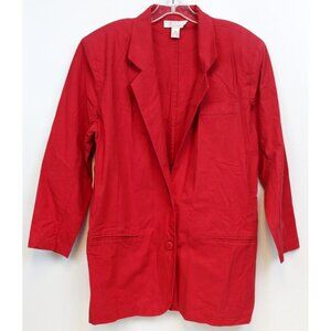 VTG 90s Cambridge Dry Goods Red Blazer sz S Shoulder Pads Notched Coat Pockets